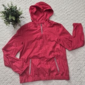 Zine Clothing Red Pullover Quarter-Zip Hooded Windbreaker, Size Medium